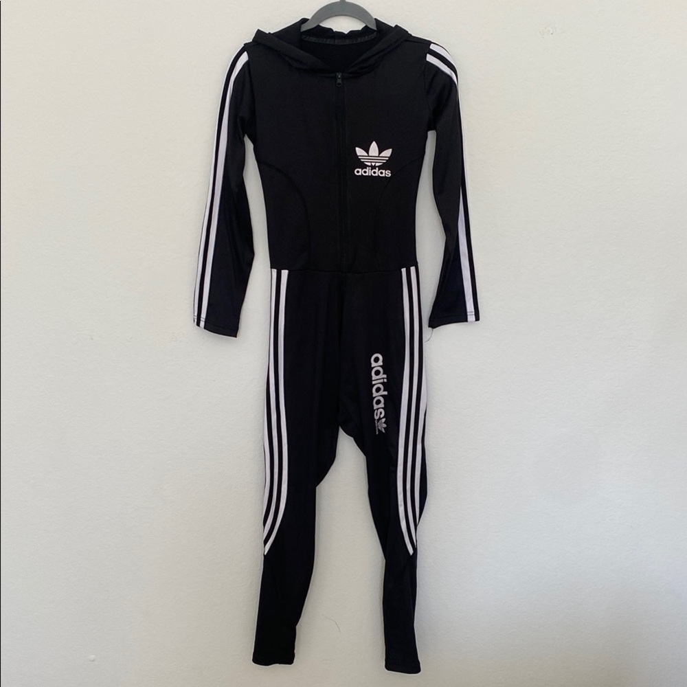 Adidas Black and White Bodysuit with Iconic Stripes